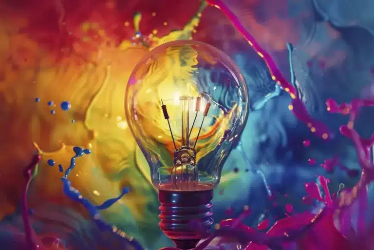 Rainbow colored water with light bulb