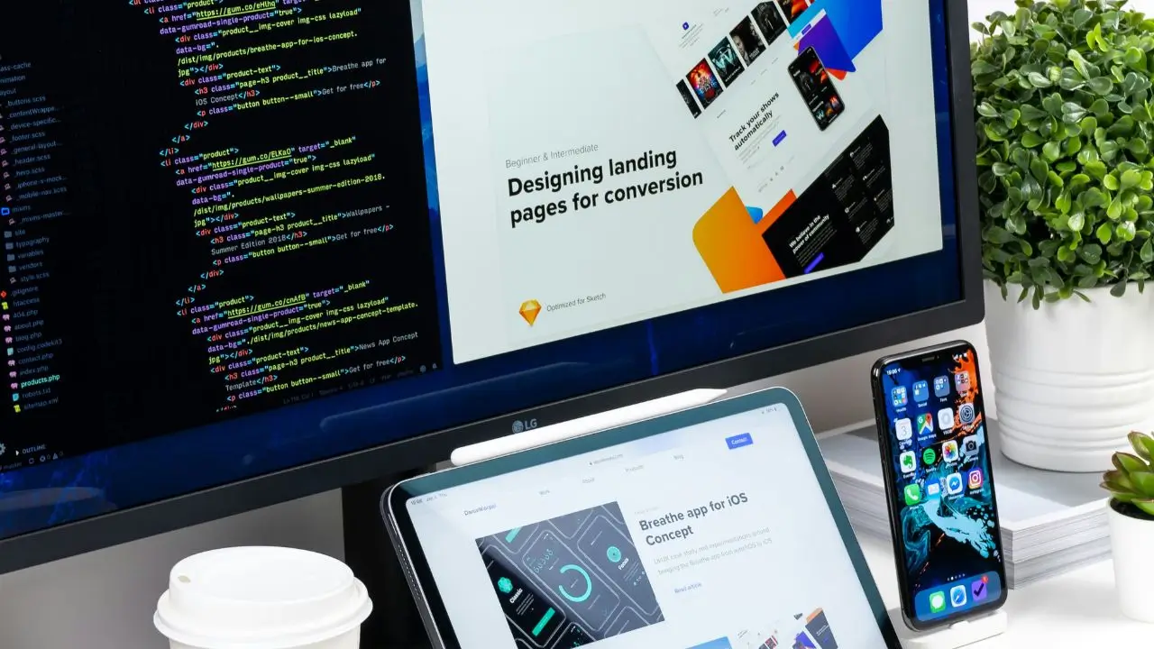 Website code for ecommerce with cellphone on the side