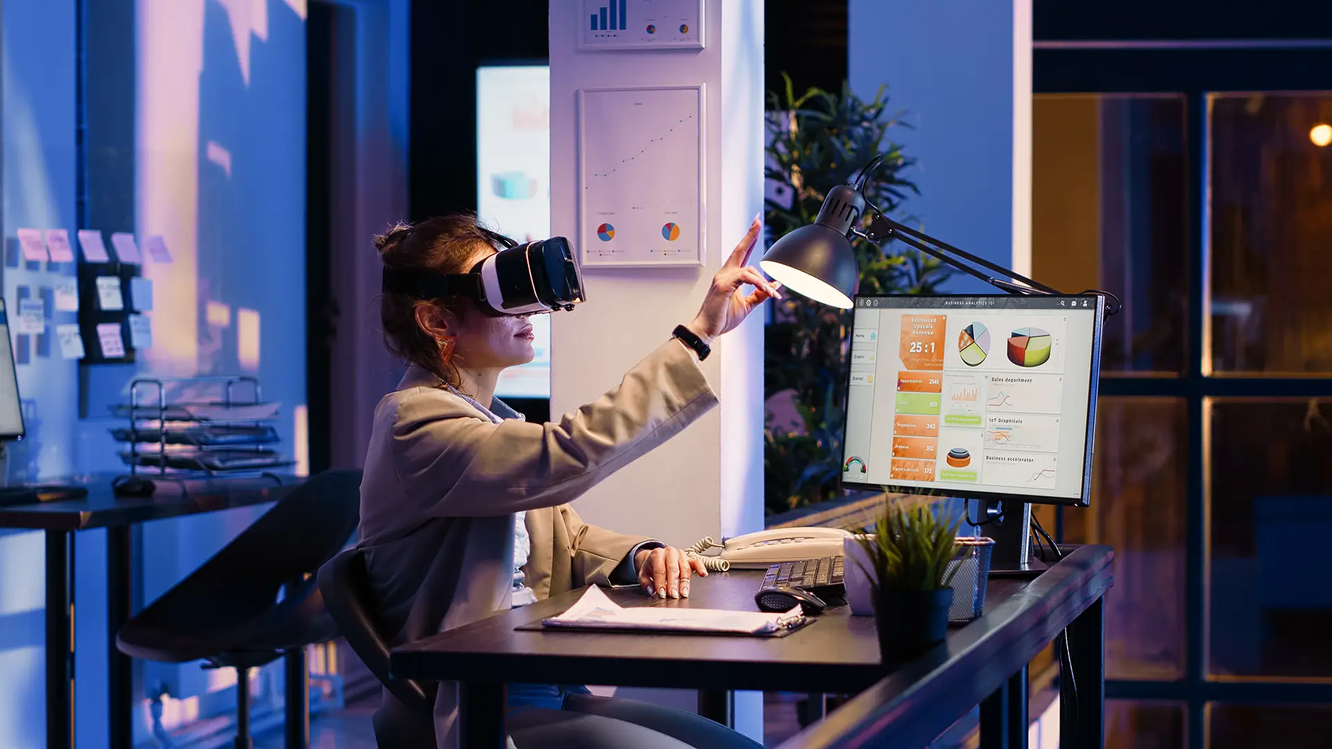 businesswoman working with vr glasses