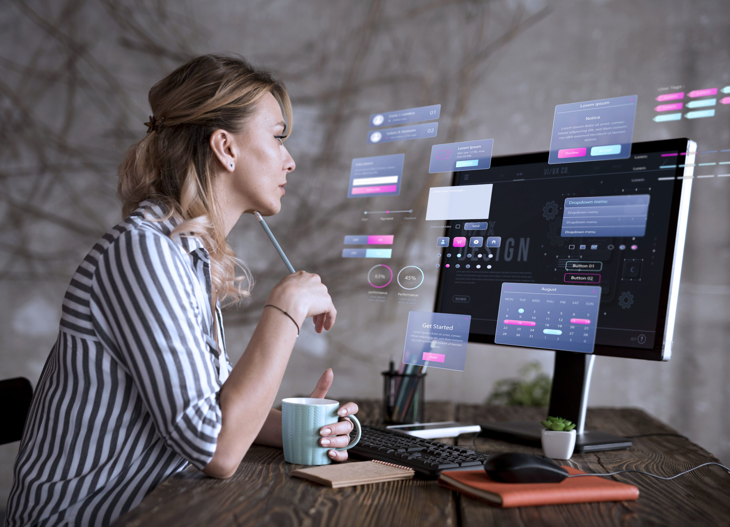 woman looking at the computer checking ux and ui