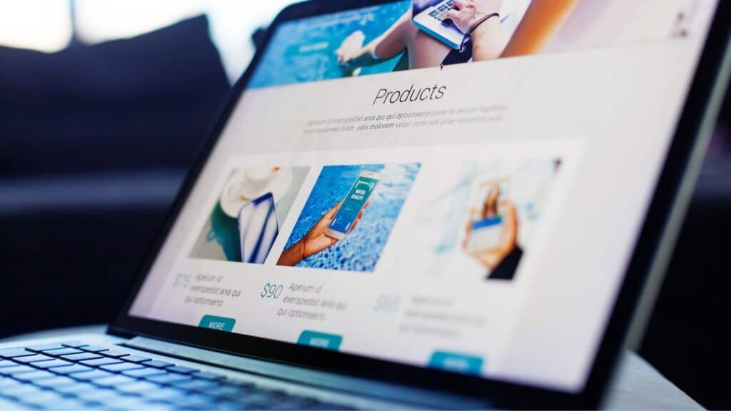 A laptop showing an e-commerce website.