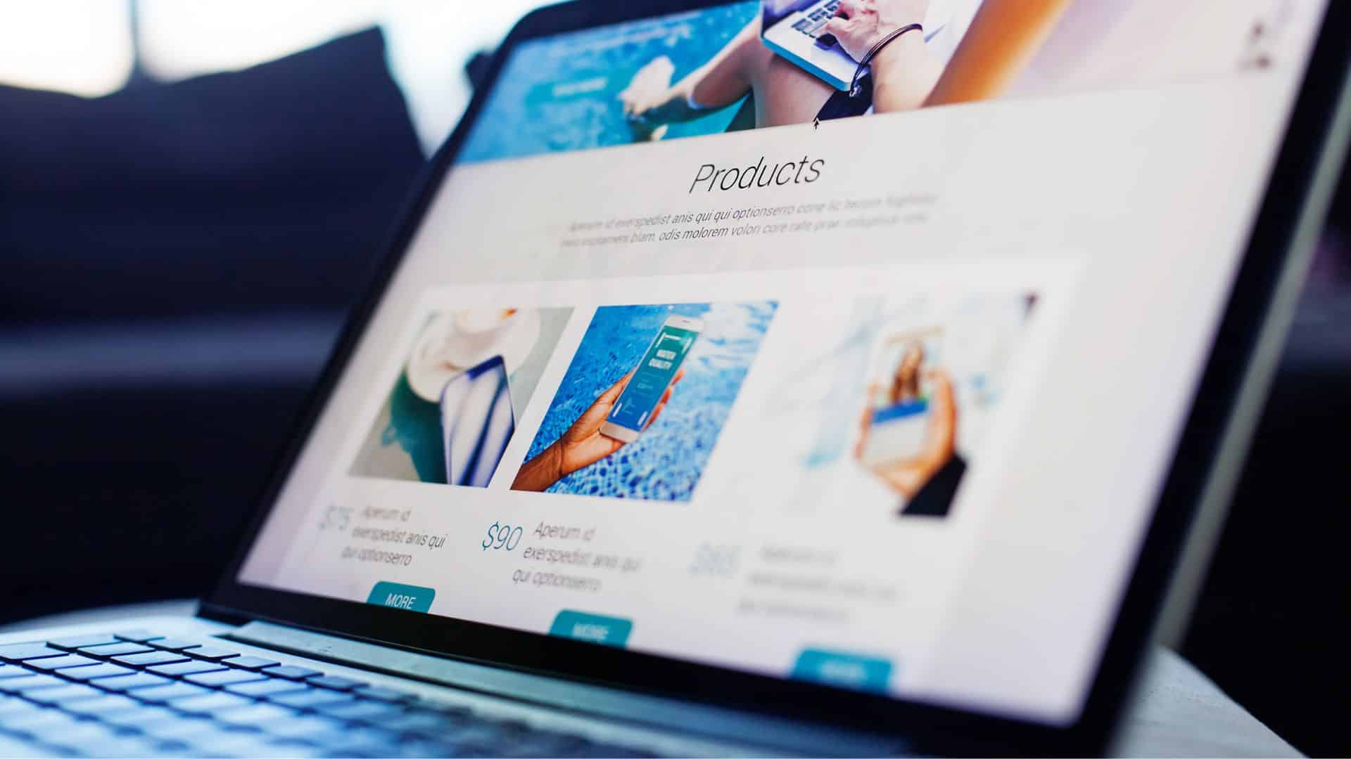 A laptop showing an e-commerce website.